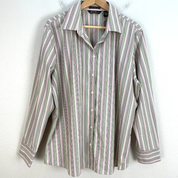 Eddie Bauer Womens Plus XXL Wrinkle Resistant Stripe Long Sleeve Shirt Top - Picture 1 of 9